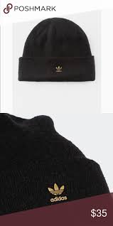 Adidas Black And Gold Hat Adidas Originals Gold Metal Logo Fuzzy Beanie Metallic Logo Beanie Gold Metal