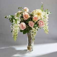 Dorma Artificial Rose And Wisteria Pink In Handkerchief Vase 70cm Flower Arrangements Artificial Flower Arrangements Rose Arrangements