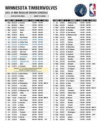 Timberwolves Schedule Printable