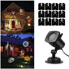 Solled Projection Lights Rotating Led Projector Lamp 12 Patterns Pumpkin Ghost Heart Snowflake Replaceable Outdoor Christmas Lights Light Project Picture Light