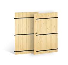 Composition le volet battant rustibois, en bois de sapin du nord blanc à 4 vantaux se compose d'un tablier en bois (résineux) d'une épaisseur de 27mm.il est assemblé par des tiges métalliques rivetées et possède de larges lames. Les Portes De Garage A Double Vantail 32mm A Barres Et Echarpes En Bois France Volet