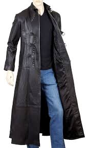 Mens Leather Goth Full Length Coat With Three Buckles And Open Front Black Long Leather Coat Jackets Men Fashion Leather Jacket Men