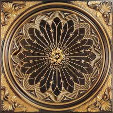 From Plain To Beautiful In Hours Rose Window 2 Ft X 2 Ft Pvc Glue Up Or Lay In Ceiling Tile In Antique Gold Faux Tin Ceiling Tiles Tin Ceiling Tiles Pvc Ceiling