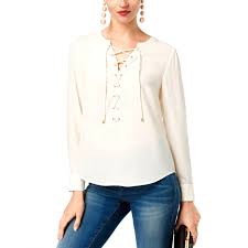 inc international concepts plus size lace up blouse