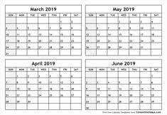 4 Month Blank Calendar 2019 March April May June April May June 2019calendar July Calendar September Calendar August Calendar