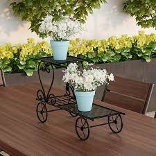 Plants stand flower rack metal flower stand indoor plant shelves plants stand outdoor metal floor shelf balcony. Buy Black Plant Stand 2 Tiered Indoor Or Outdoor Decorative Vintage Look Wrought Iron Garden Cart For Patio Deck By Destination Home On Dot Bo