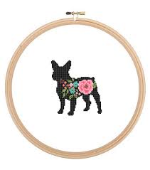 Frenchie Bulldog Silhouette Cross Stitch Pattern Floral Roses Pet Animal Wall Art French Bull Dog Cross Stitch Modern Gift