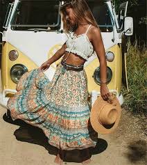 Buy Vintage Chic Hippie Women Floral Peacock Printed High Elastic Waist Beach Bohemian Skirt Ladies Midi A Line In 2020 Hippie Outfits Boho Summer Outfits Boho Outfits