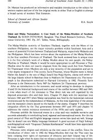 Maybe you would like to learn more about one of these? Thailand Islam And Malay Nationalism A Case Study Of The Malay Muslims Of Southern Thailand By Surin Pitsuwan Bangkok Thai Khadi Research Institute Thammasat University 1985 Pp 297 Tables Notes Bibliography