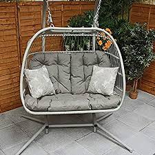 This hanging rope swing chair hammock is an ideal addition for home, backyard, garden, etc. Suntime Brampton Luxury Rattan Wicker Outdoor Hanging Cocoon Egg Swing Chair With Grey Cushions And Cover Double Amazon Co Uk Garden Outdoors