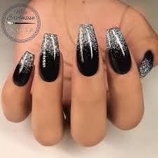 Black And Silver Glitter Acrylic Nails 51 Pretty Black Nails With Glitter You Ll Love In 2020 Black Nails With Glitter Faded Nails Black Nails
