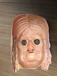 Halloween Vintage Mask Ben Copper Green Witch With Red Hair Warts . logo  signed