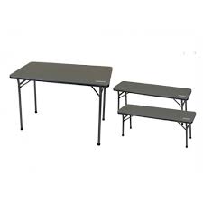 Rugged table and bench set that is great for camping or tailgating. Coleman Folding Table 2 Bench Set