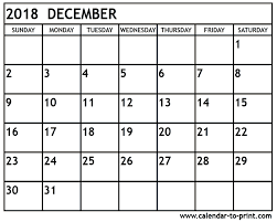 December 2018 Printable Calendar