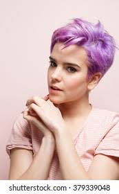 Portrait Violet Short-haired Female Model Posing Stock Photo 379339048