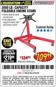 Find hundreds of coupons when you shop harbor freight's official savings and coupons page. Pittsburgh Automotive 2000 Lbs Capacity Foldable Engine Stand For 109 99 Harbor Freight Coupons