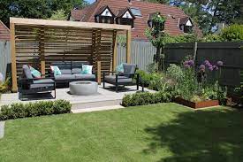 At The Back Of The Garden A Raised Terrace Was Built Using Millboard Composite Deck Creating A Backyard Seating Area Garden Sitting Areas Backyard Seating