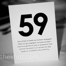 Instead Of Traditional Table Number Use Numbers That Mean Something Such As How Many Weeks You Have Been Wedding Table Wedding Table Numbers Wedding Modern