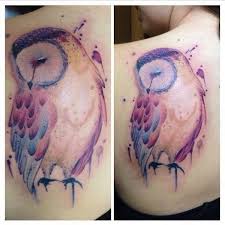 Mysterious owl tattoo art in realistic style. 45 Incredible Watercolor Tattoos Watercolor Owl Tattoos Owl Tattoo Tattoos