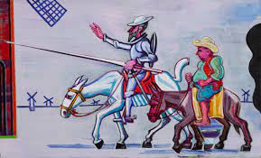 Sancho and the fallen don quixote. Don Quixote And Sancho Panza Facing The Windmills Michael Cullen