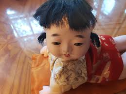 Vintage japan Japanese baby doll with rattle itchymatsu gofun geisha  porcelain