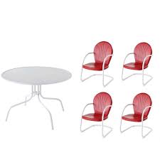 This exquisitely designed rattan garden furniture set consists of 1 table, 8 chairs, and 8 removable seat cushions, and will become the focal point of your garden or patio! 5 Piece Patio Dining Set With Set Of 4 Red Arm Chairs And Table In White On Homesquare Accuweather Shop