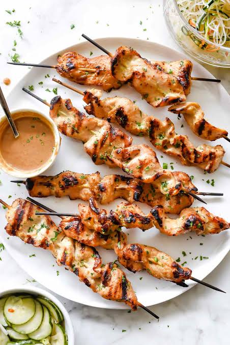 Chicken Satay with Lighter Almond Dipping Sauce