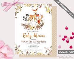 Woodland Baby Shower Invitation Template Printable Baby Shower Invitati Etsy Baby Shower Invitations Printable Baby Shower Invitations Baby Shower Invitations