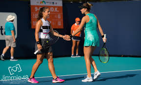 Naomi osaka sister surprise in miami wta open 2019 mari osaka wild cards in miami open wta mari osaka is not a break through young athlete, doesn't have any substantial performances in tennis by the age of 22 and is not in top 300 but somehow miami. Belinda Bencic Of Switzerland Daria Kasatkina Of Russia Playing Doubles At The 2019 Miami Open Wta Premier Tennis Photography Tennis Stars Tennis Tournaments