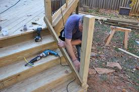 Decks more than 30 inches off grade require a guardrail at least 36 inches high, built so that a 4 inch object cannot pass through. Building Installing Deck Stair Railings Decks Com