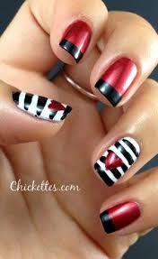 Black And White Striped Nails Nail Art Awesomely Interesting Facts Images Videos Red Nails Valentines Nails Trendy Nails