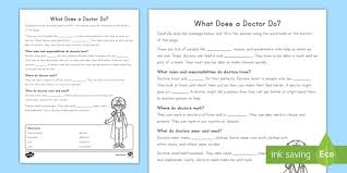 Your google docs will be checked for homework grades along the way, and your final product will count as a quiz grade. Second Grade What Does A Doctor Do Cloze Reading Activity