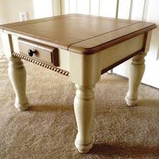 Tan And Cream Colored End Table I Painted Using Chalk Style Paint Lightly Distressed And Sealed Painted End Tables Refinishing Furniture Furniture Restoration