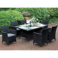 Venetian Worldwide 7 Piece All Weather Wicker Rectangular Outdoor Dining Set With Gray Cushion Vp 218 7pcs The Home Depot Outdoor Dining Set Patio Dining Set Patio Furniture Layout