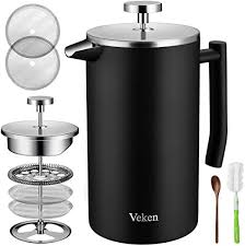 Veken French Press Double Wall 18 10 Stainless Steel Coffee Amp Tea Maker Multi Screen System 2 Extra Filters Stainless Steel Coffee Tea Maker French Press