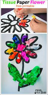 She crafts on her own sometimes and we craft together quite often. Tissue Paper Flower Art Activity Spring Flower Crafts Paper Flower Art Flower Crafts