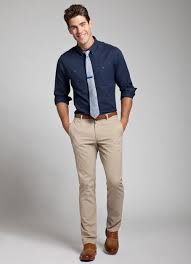 Men S Navy Long Sleeve Shirt Beige Chinos Brown Leather Oxford Shoes Grey Wool Tie Pants Outfit Men Mens Outfits Mens Fashion Casual