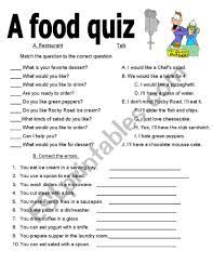 When it comes to science, there will surely be a lot of trivia questions to answer. A Food Quiz Esl Worksheet By Mstheo
