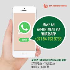 How to make a phone call to take appointment? Zia Medical Center On Twitter Make An Appointment Via Whatsapp 971 54 793 9733 Appointment Booking Is Available Saturday Thursday 9 00 Am 6 00 Pm Appointment Dubai Mydubai Uae Digitalhealth Healthydubai