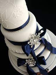 Elegant Wedding Cake With Navy Ribbon And Jewel Accents Description From Pinterest Com I Searche Navy Blue Wedding Cakes Wedding Cakes Blue Wedding Cake Navy
