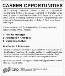 Orix Leasing Pakistan Limited Jobs July 2018 For Karachi Paperpk Jobs Pakistan Stock Exchange Job Lease