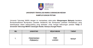 Ops pelajar pulang kampus dikeluarkan pada 13 jun 2020 read here. Jawatan Kosong Di Uitm Kedah Jawatan Akademik Pentadbiran Jobcari Com Jawatan Kosong Terkini