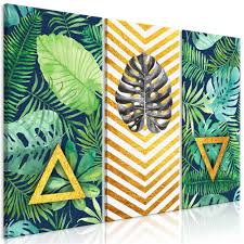 Tableau 3 Panneaux Feuillage Exotique Triangle Or Up Or Down Tableau Et Toile Decoration Murale Decoration Gifi