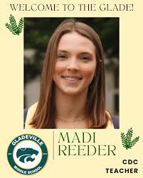 Gladeville Middle School is excited to welcome Madi Reeder to our team! A  Watertown native and recent graduate of Tennessee Tech, Ms. Reeder has long  had a passion for helping students with
