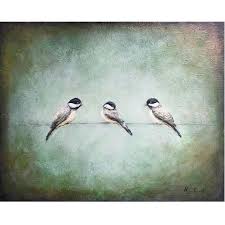 Birds Sitting On A Wire Painting Birds On A Wire Art Chickadee Print Three Birds Wall Decor Bird Paintings On Canvas Birds Painting Chickadee Art
