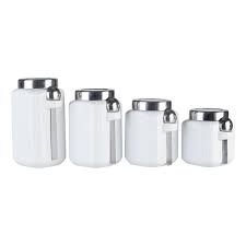 Need a kitchen canister set to help you organize your ingredients? Mainstays Glazed Stoneware 4 Piece Cannister Set Arctic White Food Storage Canister Set Walmart Com Walmart Com