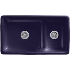 Kohler cobalt blue kitchen sink drop in 36 in farmhouse bathroom. Kohler K 6625 0 White Iron Tones 33 Drop In Double Basin Cast Iron Kitchen Sink Faucetdirect Com