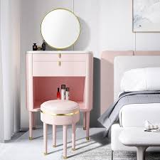 Makeup Vanity Set With Drawers Dressing Table With Mirror Leather And Wood Makeup Vanity Table With Vanity Stool Faux Marble Top In Pink White Gray In 2020 Dressing Table Mirror Dressing Table Vanity