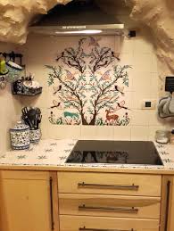 Hand Painted Ceramic Tile Mural Used As A Kitchen Backsplash Tile Kitchen Tiles Backsplash Kitchen Tile Mural Kitchen Backsplash Tile Designs