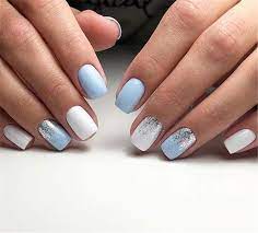 For this look, start with an opaque white nail and carefully add french tips with your favorite metallic polish. Top 10 Light Blue Square Acrylic Nails Inspiration Square Acrylic Nails White Glitter Nails Chic Nails